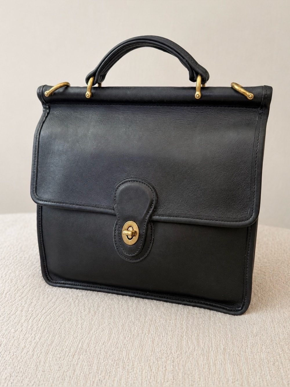 Vintage Coach Willis 9927 Black Leather Bag 1996 USA Brass Top Handle